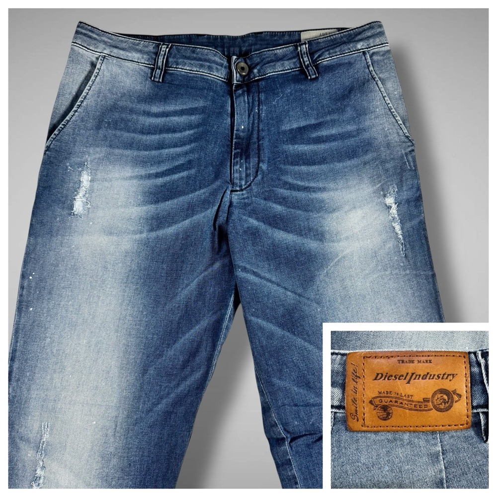 Diesel Kid Prime J Boys‎ Jeans Sz 16Y Comfort Carrot Blue Distressed Faded Paint